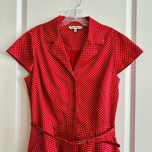 Laura Ashley Red and White Polka Dot Midi Dress - Picture 3 of 7
